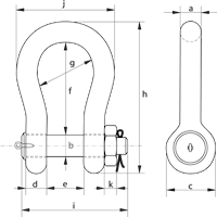 P-6031 Green Pin Bow Shackle With Safety Bolt Technical Drawing